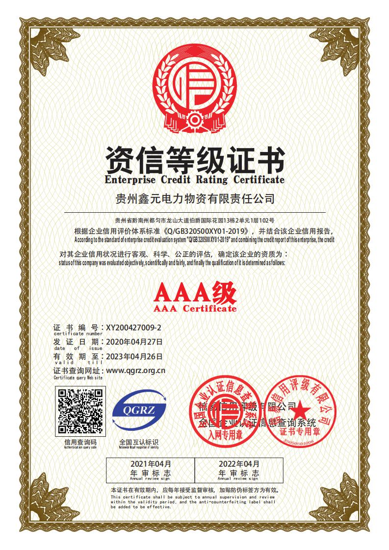 資信等級證書